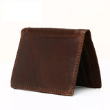 Lkblock Genuine Leather Men's Short Wallet Retro Bi-Fold Leather Wallet Real Cowhide Card Holder Male Purse with Coin Pocket ID Window