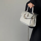 Lkblock Casual Korean Style Handbag Solid Color Pu Leather Chain Fashion Shoulder Bag 2024 Spring Classic Vintage Crossbody Bag
