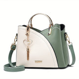 Lkblock - Color Block Satchel Bag, Trendy Tassel Decor Crossbody Bag, Women's Top Ring Purse (9.1*7.5*4.5) Inch