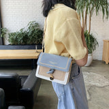 Lkblock - Fashion Flap Shoulder Bag, Women's Buckle Decor Crossbody Purse With Wide Strap