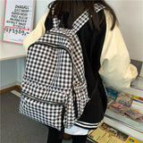 Lkblock School Backpacks Plaid Pattern Women's Backpack Fashion College Students School Bags for Girls Teenager Casual Female Schoolbag