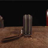 Lkblock Men Double Zipper Genuine Leather Wallet Male Business Clutch Purse Long Phone Card Holder Men's Clutch Wallet Vintage Handy Bag