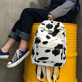 Lkblock korean women backpack Canvas Cow pattern school backpacks for girls teenagers Bookbag Mochila Casual travel bag bagpack Rucksack