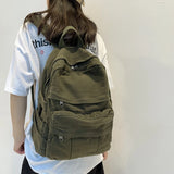 Lkblock School Bag Student Shoulders Large Capacity Khaki Backpack Fashion Canvas Backpacks Female College Teen Computer Bag mochila