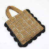 Lkblock Paper Rope Woven Tote Bag Bohemian Straw Beach Bag Summer Handbags Hollow Plaids Shoulder Bags for Women Travel Shopper Purses