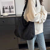 Lkblock Trendy Cool Women's Shoulder Bag Solid Color Unisex College Student Schoolbag Large Capacity Canvas Crossbody Bag Travel Handbag