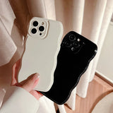 Lkblock Black White Wavy Border Phone Case for Iphone 15 14 13 12 11 Pro XS Max 14 15 Plus Solid Color Air Cushion Silicone Back Cover