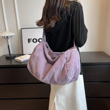 Lkblock Fashion Corduroy Shoulder Bag For Women Large Capacity School Messenger Bag Tote Simple Travel Shopping Crossbody Bag Book Bag