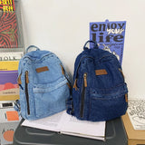 Lkblock Multi Pocket Fashion Denim Women Backpack Male Female Laptop College Backpack Trendy Cool Girl Kawaii Travel Student School Bag