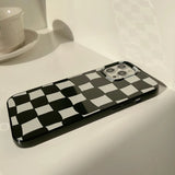 Lkblock Black White Plaid Phone Case for IPhone 14 13 12 11 15 Pro XS Max Plus Mini Funda for Iphone X XR 7 8 SE Shockproof Cover