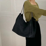 Lkblock High-capacity Chain Shoulder Strap Denim Cloth Bag Tote Bag New High-end Texture Simple Single Shoulder Women's Bag