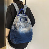 Lkblock New Trendy Cool Denim Backpack Women College Student Backpack Fashion Female School Bags For Teen Girls Boys Travel Student Bags
