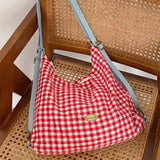 Lkblock Plaid Red Shoulder Bag for Women Elegant Casual College Style Large Capacity Backpack Cute Sweet 2024 Harajuku Fashion Bag