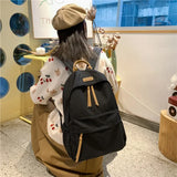 Lkblock Large-capacity Backpack Female Japanese Backpack Solid Color Junior High School Student Canvas Schoolbag Laptop Backpack