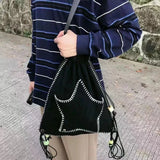 Lkblock Y2k Backpack for Women Star Print Large Capacity Black White Shoulder Bag Harajuku Style Casual Fashion Designers Handbag
