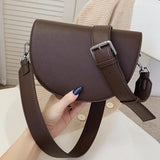 Lkblock - Retro Solid Color Saddle Bag High Quality Leather Shoulder Bags for Women 2023 New Simple Ladies Crossbody Bag Designer Handbags