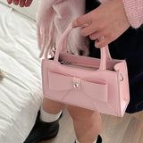 Lkblock Pink Womens Handbag Cute Bow Small Pu Leather Fashion Elegant Casual Shoulder Bag Literary Advanced Female Crossbody Bag