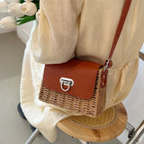 Lkblock Summer Straw Bag For Women Woven Handmade Handbag   pearl Lady Tote Small square bag Vacation Beach Bag shoulder crossbody bag
