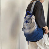 Lkblock New Trendy Cool Denim Backpack Women College Student Backpack Fashion Female School Bags For Teen Girls Boys Travel Student Bags