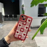 Lkblock Embroidery Love Heart Plush Phone Case for IPhone 15 14 13 12 11 Pro Max Xs Max XR 7 8 Plus Lens Protection Plaid Tpu Back Cover