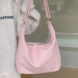 Lkblock Sweet Korean Fashion Shoulder Bag for Student Girl Simplicity Pink White Color Crossbody Bag Cute High Capacity Book Tote Bag