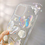 Lkblock Cute 3D Butterfly Transparent Phone Case for IPhone 15 14 13 12 11 Pro Max Mini XS X XR 8 7 Plus SE Shockproof Bumper Cover