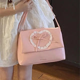 Lkblock Pink Sweet Shoulder Bag for Women Love Heart Fashion Large Capacity Casual Armpit Bag Elegant Harajuku Literary Handbag