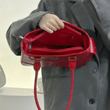 Lkblock Vintage Red Womens Shoulder Bag Elegant 2024 New Fashion Leather Handbag Aesthetic Literary Exquisite Ladies Wedding Bag