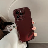 Lkblock Korean Air Cushion Wave Gorgeous Wine Red Phone Case For iPhone 11 12 13 14 Plus 15 Pro Max Protection Shockproof Soft TPU Cover