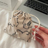 Lkblock Cute Corduroy Small Coin Purse Drawstring Bag Handbags Woman Jewelry Lipstick Cosmetic Tote Rope Bags Storage Pouch String Bag