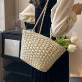 Lkblock Summer straw bag for women Large Capacity Woven Handmade Handbag Lady Tote Vacation Beach Bag Rattan Shoulder Bag Bucket bag