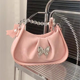 Lkblock Pink Elegant Womens Shoulder Bag Beading Pleated Designer Luxury Fashion Handbag Korean Style Advanced Leather Armpit Bag
