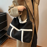 Lkblock Black Handbags Autumn Large Capacity New Suede Tote Stylish Simple Plush Bag Crossbody Bag