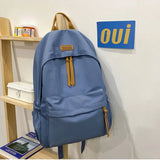 Lkblock Large-capacity Backpack Female Japanese Backpack Solid Color Junior High School Student Canvas Schoolbag Laptop Backpack