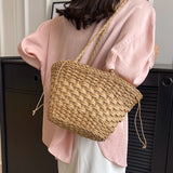 Lkblock Summer straw bag for women Large Capacity Woven Handmade Handbag Lady Tote Vacation Beach Bag Rattan Shoulder Bag Bucket bag