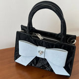 Lkblock Casual Korean Style Handbag Bow Applique Pu Leather Solid Color Simple Shoulder Bag New Sweet Cute Designers Crossbody Bag
