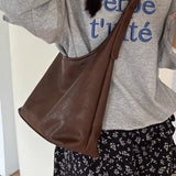 Lkblock Vintage Brown Shoulder Bag for Women Elegant Pu Leather Casual Large Capacity Tote Bag Aesthetic Commuter Female Handbag