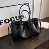Lkblock - Black Tote Bags for Women Vintage Luxury Designer String Shoulder Bag Large Capacity Shopper All-match Fashion New Handbag