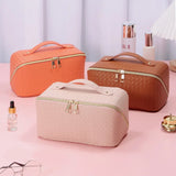 Lkblock PU Leather Checkered Embossed Large Capacity Multifunctional Cosmetic Bag Cosmetiquera Para Maquillaje
