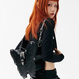 Lkblock Y2k Silver Women Handbag Butterfly Gothic Punk Fashion Leather Vintage Small Backpack Harajuku Style New Luxury Female Bag