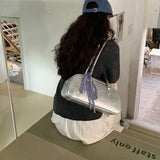 Lkblock Silver Leather Womens Shoulder Bag Casual Korean Style Fashion Elegant Handbag Aesthetic Female Exquisite New Armpit Bag