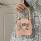 Lkblock Sweet Bow Womens Handbag Cute Pink Korean Fashion Small Leather Crossbody Bag Chains Ladies Elegant Fashion Evening Bag