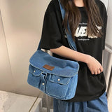 Lkblock Denim Vintage Shoulder Bags for Women Japanese Fashion College Style Mens Messenger Bag Multi-functional Designer Handbag