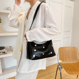 Lkblock 2024 New Half-moon Shoulder Bag For Women Soft Leather Underarm Bag Vintage Sequined Crossbody Handbag Luxury Brands Armpit Bag