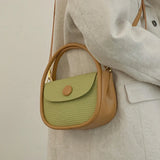 Lkblock Women's Panelled Straw Bags Fashion Chic All-Match Handbags Designer Elegant Texture Crossbody Saddle Bags