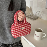 Lkblock Vintage Cute Handbag for Women Red Plaid Letter Soft Kawaii Crossbody Bag Autumn Winter New Luxury Designers Shoulder Bag