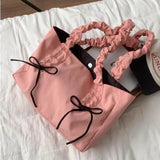 Lkblock Pink Pleated Womens Tote Bag Nylon Sweet Elegant Gentle Literary Casual Shoulder Bag Aesthetic New Korean Fashion Handbag