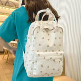 Lkblock New Flowers Waterproof Nylon Women Backpack Female Buckle Portable Travel Bag Kawaii Girl Schoolbag Preppy Small Bookbag