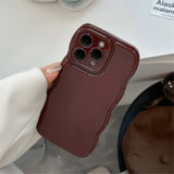 Lkblock Korean Air Cushion Wave Gorgeous Wine Red Phone Case For iPhone 11 12 13 14 Plus 15 Pro Max Protection Shockproof Soft TPU Cover