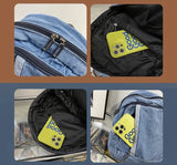 Lkblock Denim Women Backpack Casual Travel Bagpack Backbag College Student School Bags for Teenager Girls Cowboy Rucksack blue Mochila